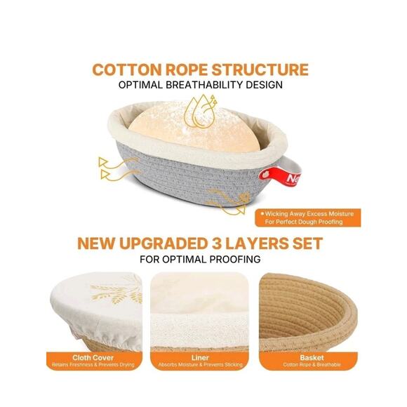 Cotton Rope Proofing Basket Set - Oval & Round Sourdough Baskets s31 - Picture 2 of 8